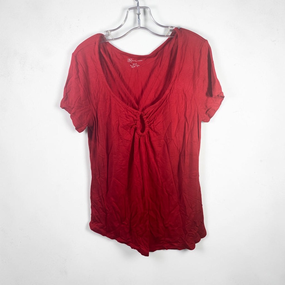 No Boundaries Red Scoop Neck O-Ring Keyhole Short Sleeve Top Small 3-5